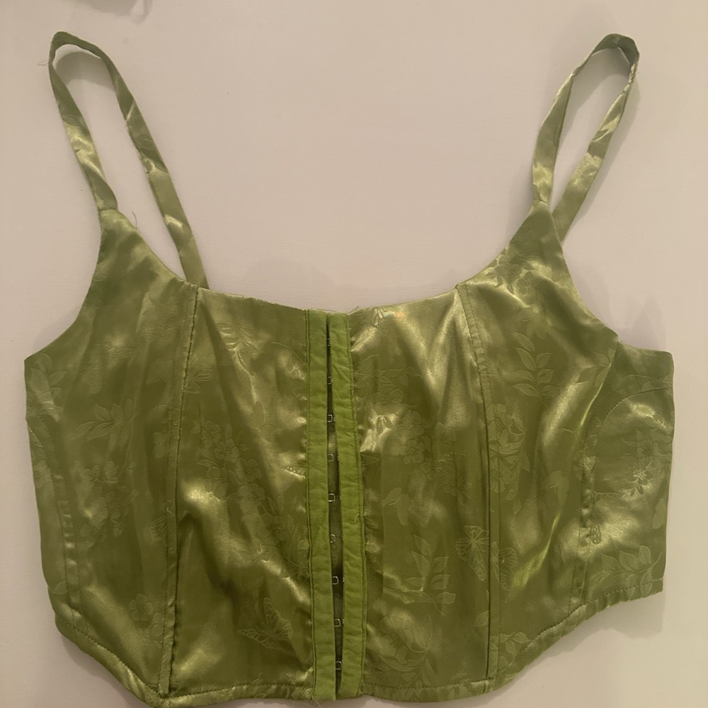 Green silk corset top